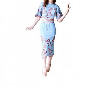NEW NEVER A WALLFLOWER naw eyelet straight skirt in sky blue